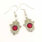 Hand of Fatima Earrings, 4 mm Coral and Hamsa Hand - Image 3