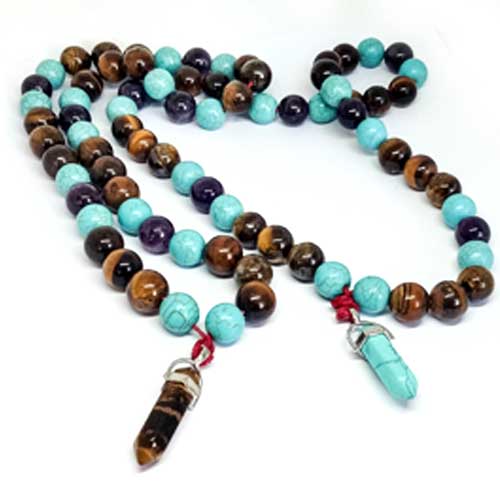 broenica-turkoaz-tigrovo-oko-ametis-dvata-varianta1 Prayer Beads, Fantasy, Tiger's Eye, Amethyst, Turquoise, 12 mm - Image 1