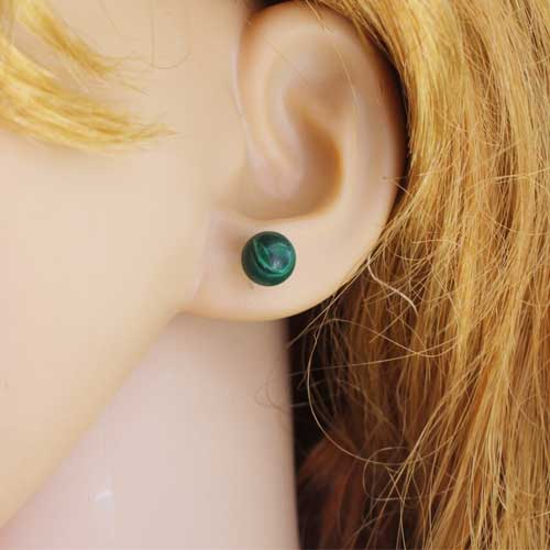 stud-round-earring-malahit Malachite, Mini Earrings, 6 mm - Image 1
