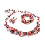 Cassiopeia, Luxury Set - Bracelet, Earrings and Necklace, Coral, Amethyst and Rose Quartz - Image 4