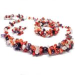 Cassiopeia, Luxury Set - Bracelet, Earrings and Necklace, Coral, Amethyst and Rose Quartz