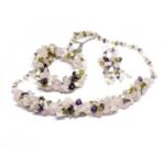 Tender Love, Luxury Set - Bracelet, Earrings and Necklace with Rose Quartz, Peridot, Pearl, Amethyst