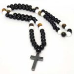 Ether, Men's Necklace, Hematite Cross, Natural Stone Beads