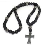 Victor, Men's Necklace, Hematite Cross, Matte Onyx and 12 mm Hematite Beads - Image 8