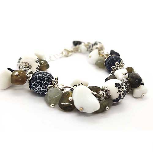 den-inosht-grivna5 Day and Night, Elegant Bracelet, Natural Stones, Painted Beads - Image 1