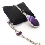 Persephone, Necklace with Agate Pendant, Amethyst, Steel Chain