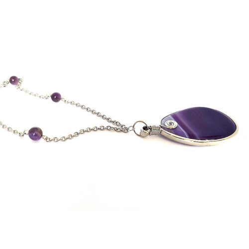 Persephone, Necklace with Agate Pendant, Amethyst, Steel Chain - Image 4