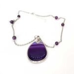 Persephone, Necklace with Agate Pendant, Amethyst, Steel Chain - Image 2