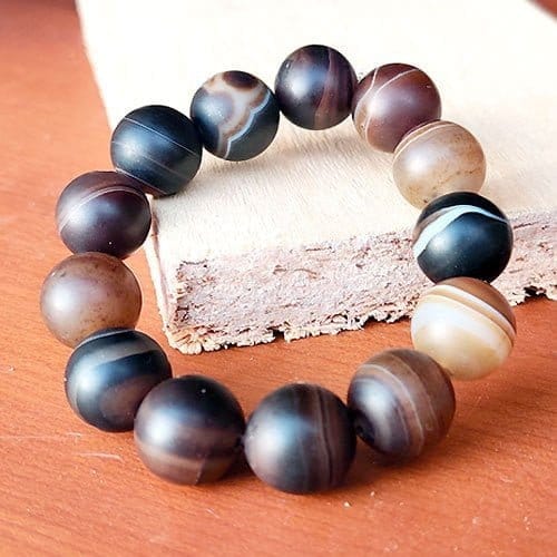 agate-browin-14mm Striped Brown Agate, Handmade Bracelet, Large 14 mm Beads - Image 1