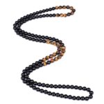 Aker, Men’s Necklace, Tiger’s Eye and Onyx – 8 or 10 mm Natural Stone Beads