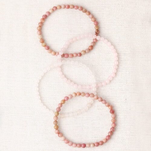 Tenderness, set of 4 very delicate bracelets, Rose Quartz, Rhodonite, Milky Quartz - Image 3