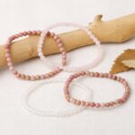 Tenderness, set of 4 very delicate bracelets, Rose Quartz, Rhodonite, Milky Quartz
