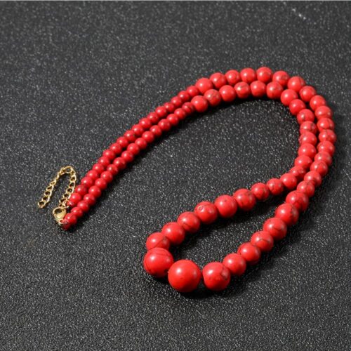 Howlite, red, natural stone necklace, beads from 10 mm to 4 mm - Image 5