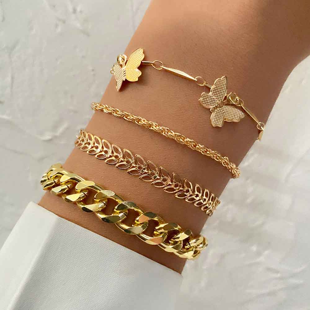 4 Modern Charm Bracelets - for Ankle or Wrist in Gold Tone