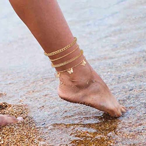 4 Modern Charm Bracelets - for Ankle or Wrist in Gold Tone - Image 2
