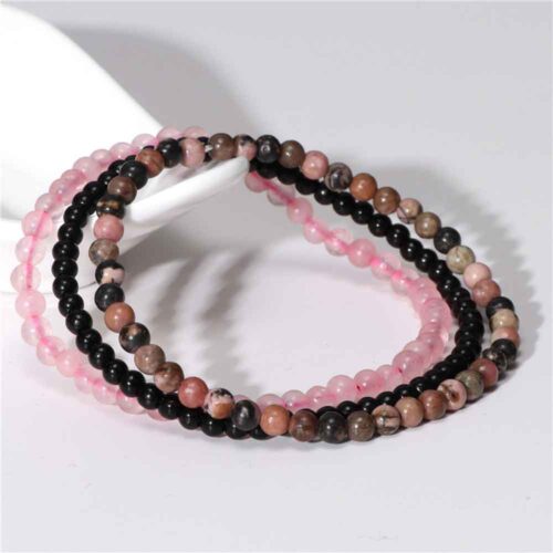 Love and Inner Strength, Set of Three Bracelets - Rhodonite, Tourmaline, Rose Quartz - Image 4