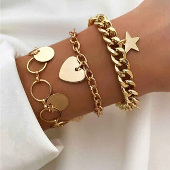 3 Modern Charm Bracelets in Gold Tone