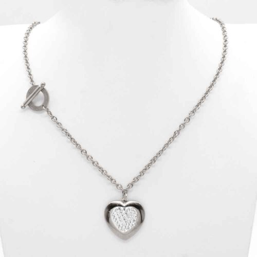 Radiant Love Heart - Modern Steel Necklace with Crystal Heart - Image 2