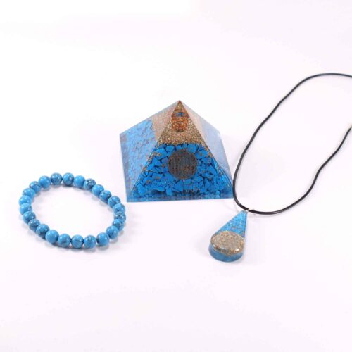 Communication and Calm, 3-in-1 Set - Protective Orgonite Pyramid + Orgonite Pendant + Turquoise Bracelet - Image 2