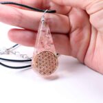 Orgonite pendant or keychain, Rose Quartz, drop