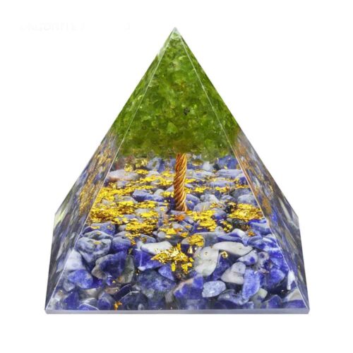 Protective "Tree of Life" Orgonite Pyramid with Peridot and Lapis Lazuli - Image 3