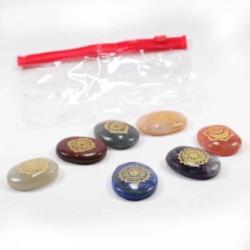 Seven Chakra Balancing Set with Oval Engraved Natural Stones - Image 4