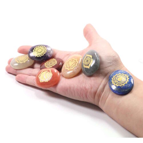 Seven Chakra Balancing Set with Oval Engraved Natural Stones - Image 5
