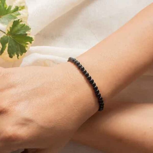 Black Obsidian, Class A, Natural Stone Stretch Bracelet - Image 4