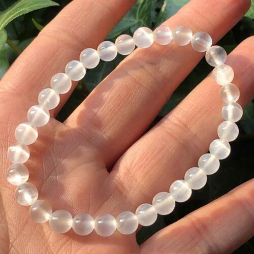 Selenite, Class A, Natural Stone, Stretch Bracelet - Image 5