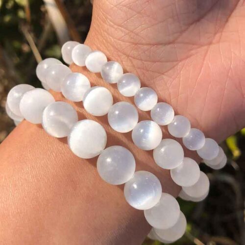 Selenite, Class A, Natural Stone, Stretch Bracelet - Image 10