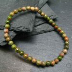 Unakite, Class A, Natural Stone, Handmade Stretch Bracelet