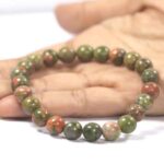 Unakite, Class A, Natural Stone, Handmade Stretch Bracelet - Image 3