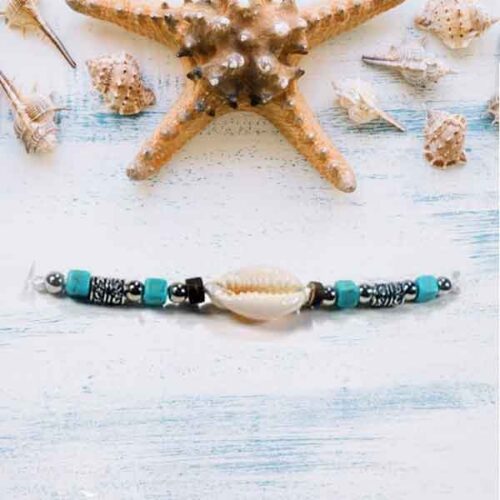 Shells with a Turquoise-Colored Bead, Modern Anklet or Wrist Bracelets - Image 3