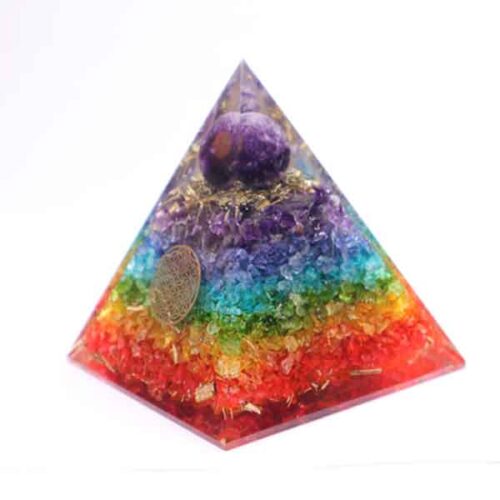 Protective Seven Chakras Orgonite Pyramid with Amethyst Sphere - Image 5