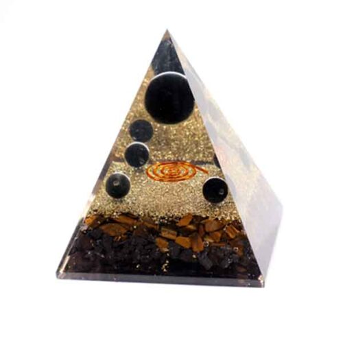 Triple Protection - Orgonite Pyramid with Black Tourmaline, Tiger’s Eye and Garnet - Image 2