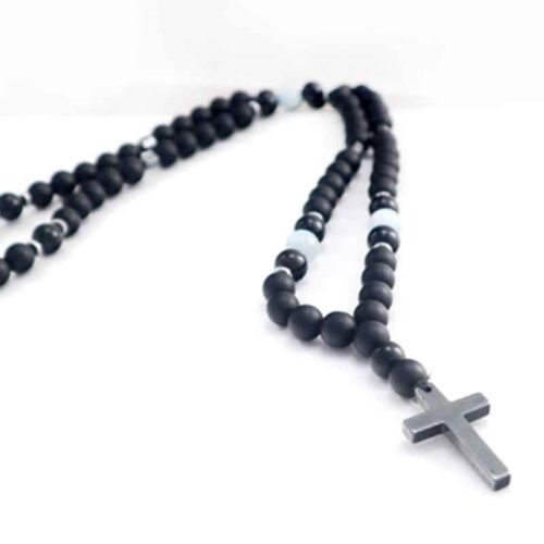 Men’s Necklace “Breath of Infinity” – Onyx, Aquamarine and Hematite - Image 5