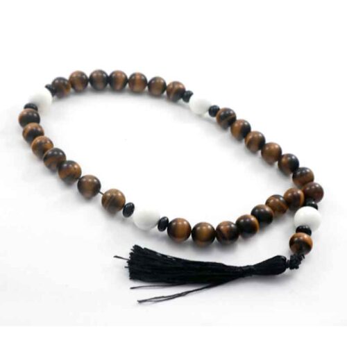 Prayer Beads, “Silence of the Tiger” – Inner Power and Concentration, Tiger’s Eye, White Agate and Onyx - Image 3