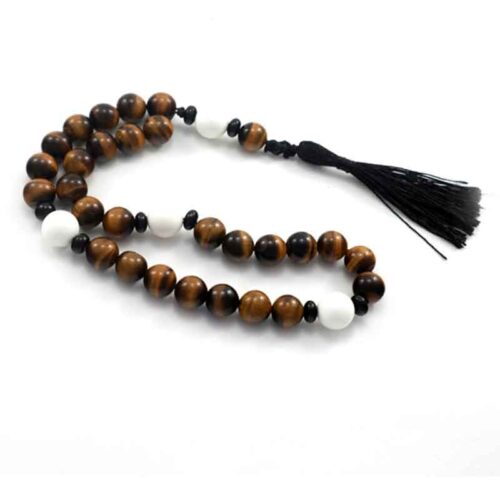 Prayer Beads, “Silence of the Tiger” – Inner Power and Concentration, Tiger’s Eye, White Agate and Onyx - Image 4