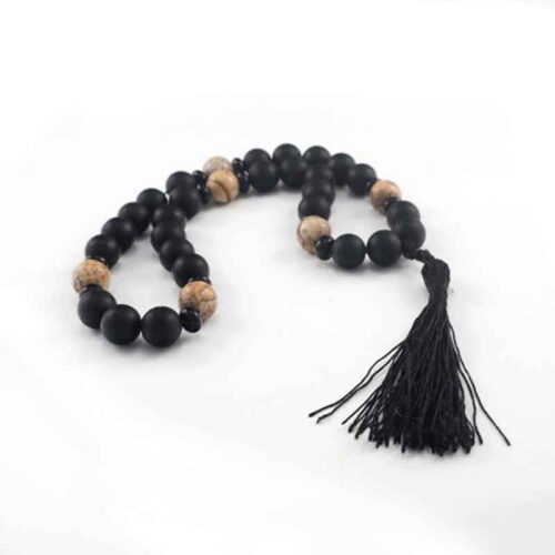 Prayer Beads, “Guardian of Silence”, Matte Onyx, Picture Jasper, 12 mm - Image 4
