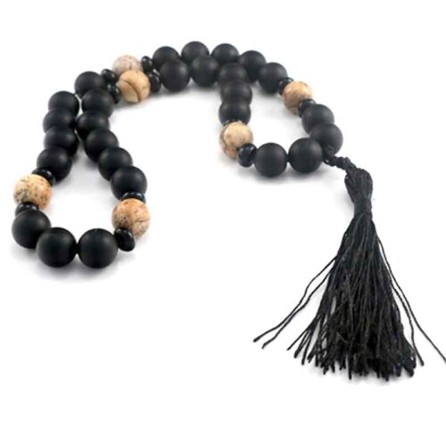 Prayer Beads, “Guardian of Silence”, Matte Onyx, Picture Jasper, 12 mm - Image 6
