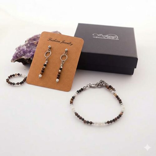 Power of the Storm Set, Pietersite and Mother of Pearl – Bracelet, Earrings, Ring - Image 11