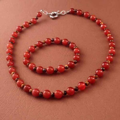 Fire and Stability Set - Carnelian and Tiger’s Eye Bracelet and Necklace | Natural Stones - Image 9