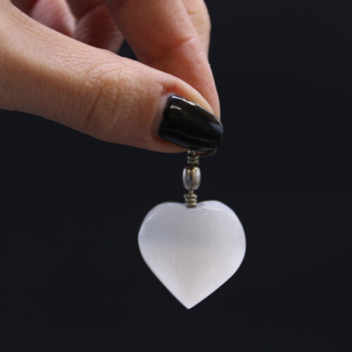 “Moon Heart” Pendant in Moroccan Selenite, Grade A - Image 3