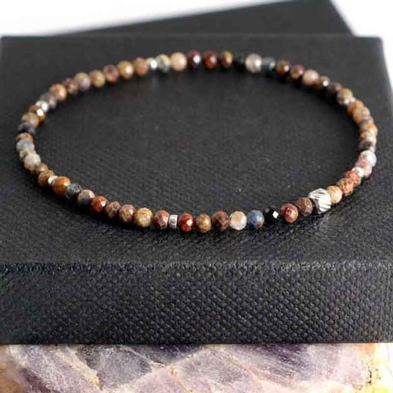 pietersite-3mm-fasetiran71 Pietersite Bracelet, 3 mm Faceted Natural Beads, Grade A - Image 1