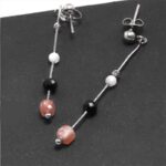 Long “Light and Shadow” Earrings with Sunstone, Moonstone and Black Tourmaline