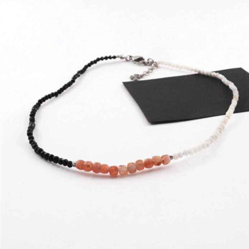 Luxury Asymmetric “Light and Shadow” Necklace | Sunstone, Moonstone and Black Tourmaline - Image 4