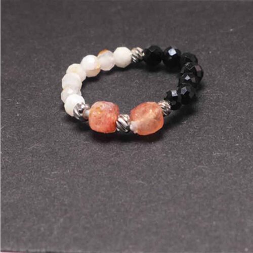 Stretch Light and Shadow Ring with Sunstone, Moonstone and Black Tourmaline - Image 4