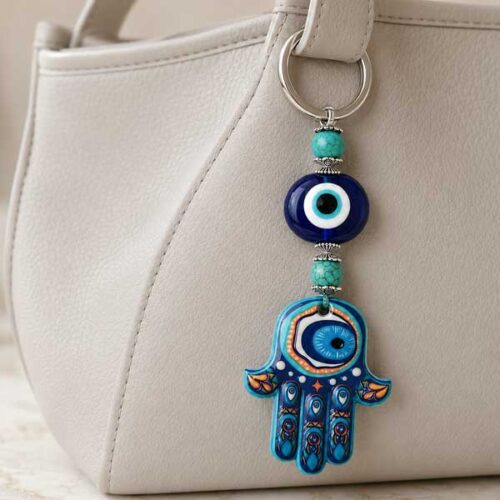 Hamsa Keychain and Bag Accessory with Blue Evil Eye - Image 2