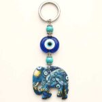 Elephant Keychain and Bag Accessory with Blue Evil Eyes