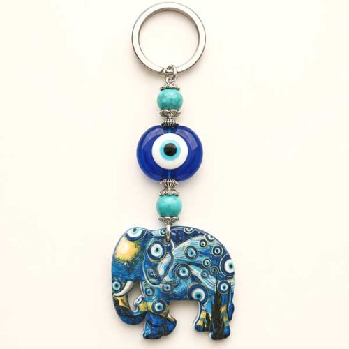 Elephant Keychain and Bag Accessory with Blue Evil Eyes - Image 3